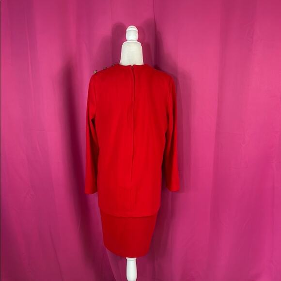 Vintage Halmode Petites long sleeved red midi dress, size 12p - Picture 2 of 8